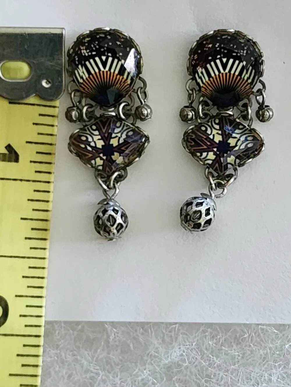 OOAK Ayala Bar Handcrafted, Fabric Inlay, Faceted Lucite & Metal Bead Earrings!! - Picture 13 of 16